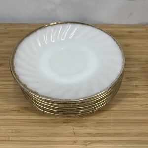 1 Fire King Swirl Milk Glass Saucer 5.5" Gold Trim Vtg Anchor Hocking (6 avail.)